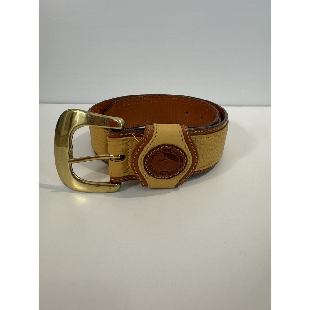 Vintage Dooney & Bourke AWL Leather Belt Brass Buckle Duck Logo USA XS 22-24